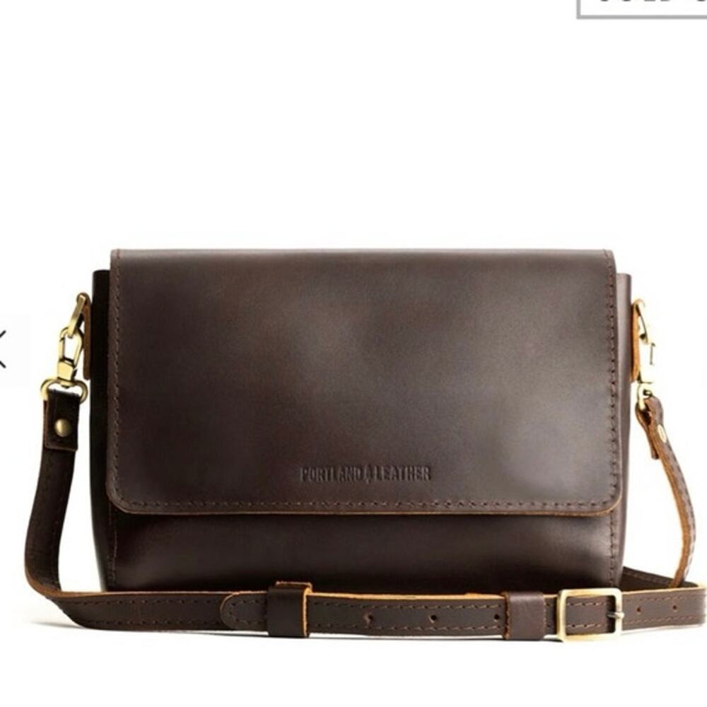 PORTLAND LEATHER GOODS Metro Crossbody Leather Shoulder Bag Medium Coldbrew Brn - Picture 3 of 16